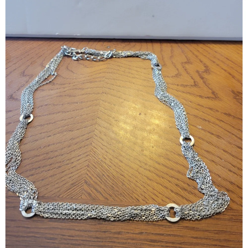 Vtg Necklace Silver Tone Multi-Strand‎ Adjustable Chain Link Fashion Jewelry